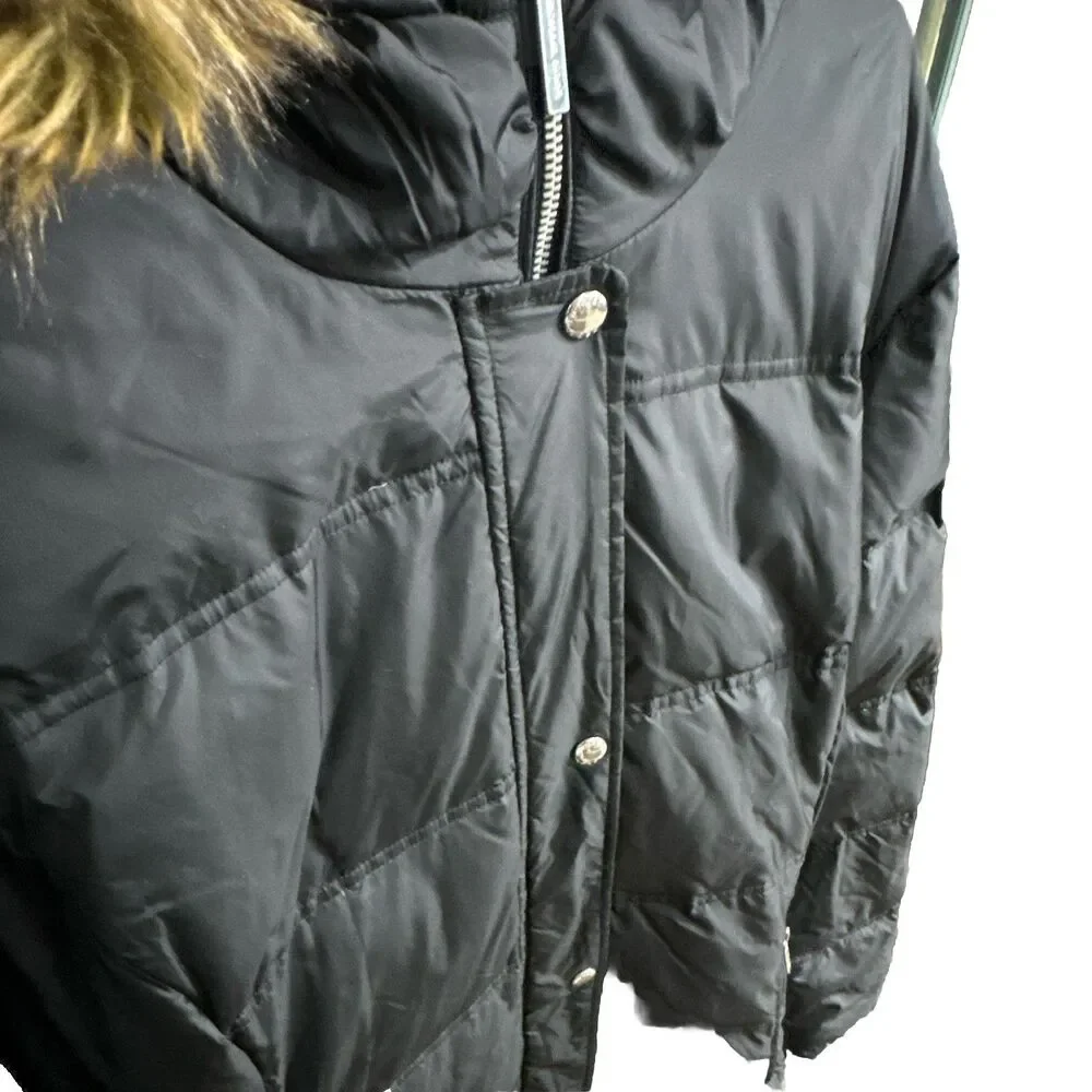 Michael Kors Women’s Black Long Puffer Coat 2X Faux Fur Hood Winter Jacket